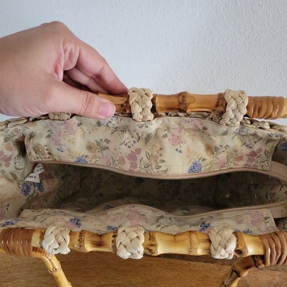 CAPPELLI STRAWORLD Raffia Floral Handbag with Bamboo Handles - Picture 6 of 11